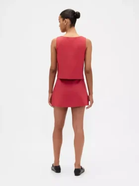 Linen-Blend Button-Front Mini Skort