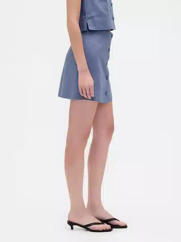 Linen-Blend Button-Front Mini Skort