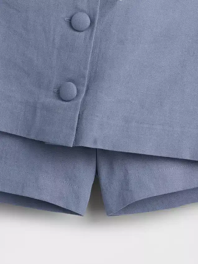 Linen-Blend Button-Front Mini Skort