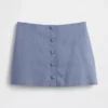 Linen-Blend Button-Front Mini Skort
