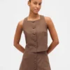 Linen-Blend Button-Front Shell Top