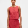 Linen-Blend Button-Front Shell Top