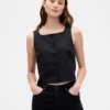Linen-Blend Button-Front Shell Top