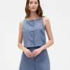 Linen-Blend Button-Front Shell Top