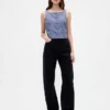 Linen-Blend Button-Front Shell Top