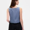 Linen-Blend Button-Front Shell Top