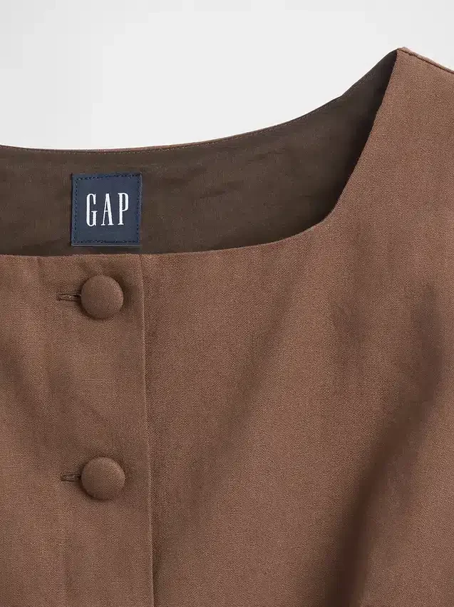 Linen-Blend Button-Front Shell Top