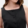 Linen-Blend Button-Front Shell Top