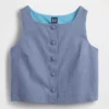 Linen-Blend Button-Front Shell Top