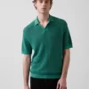 Linen-Blend Camp Polo Sweater Shirt
