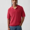 Linen-Blend Camp Polo Sweater Shirt