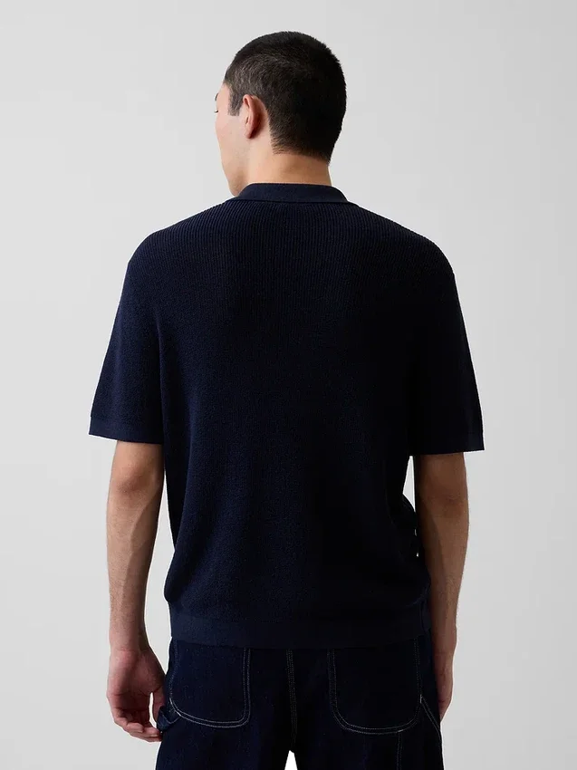 Linen-Blend Camp Polo Sweater Shirt