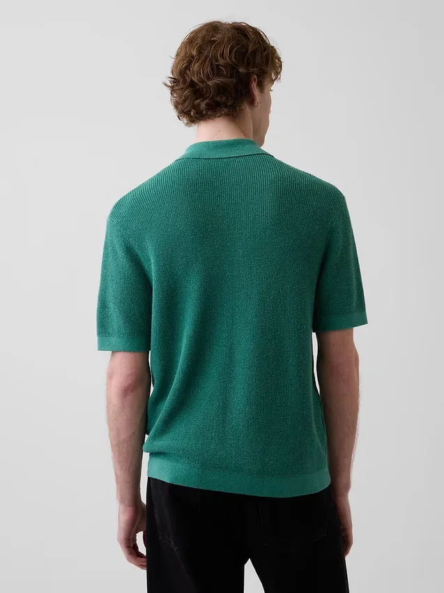 Linen-Blend Camp Polo Sweater Shirt