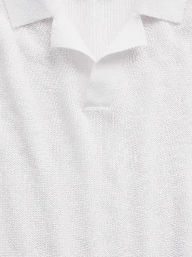 Linen-Blend Camp Polo Sweater Shirt