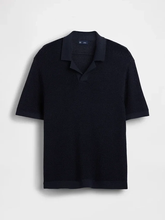 Linen-Blend Camp Polo Sweater Shirt
