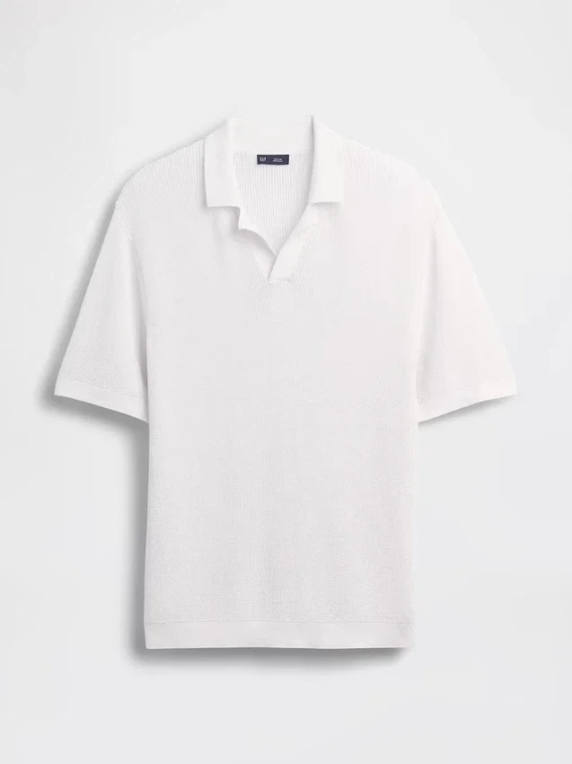 Linen-Blend Camp Polo Sweater Shirt