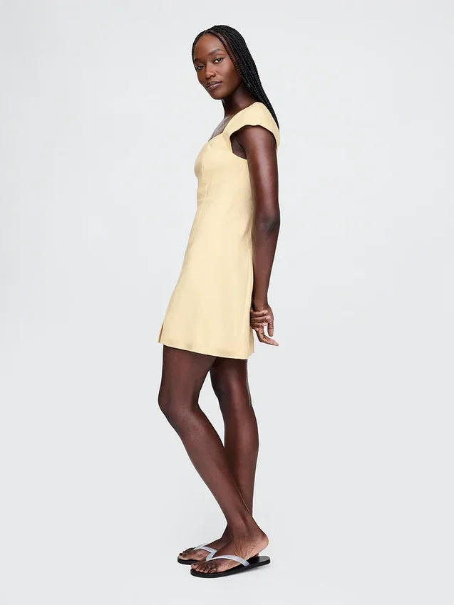 Linen-Blend Cap-Sleeve Mini Dress