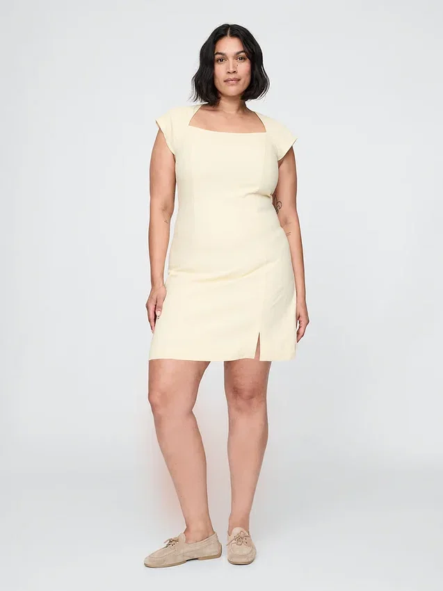 Linen-Blend Cap-Sleeve Mini Dress