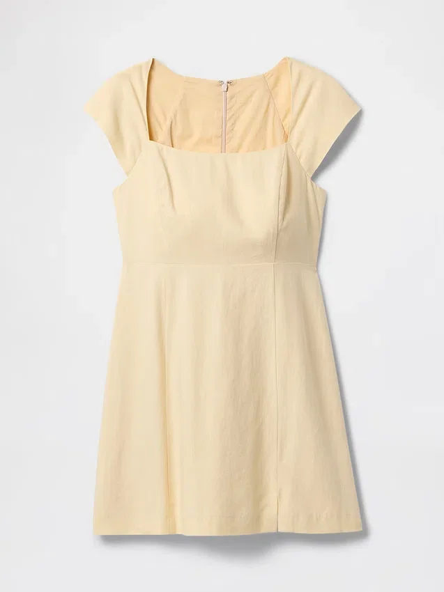 Linen-Blend Cap-Sleeve Mini Dress