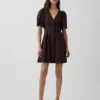 Linen-Blend Cinched Mini Shirtdress