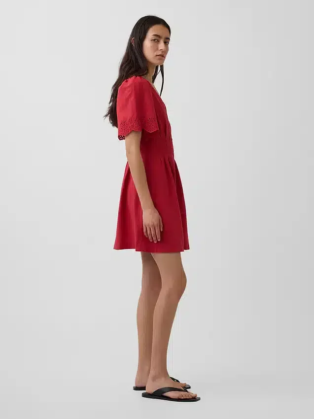 Linen-Blend Cinched Mini Shirtdress