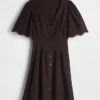Linen-Blend Cinched Mini Shirtdress