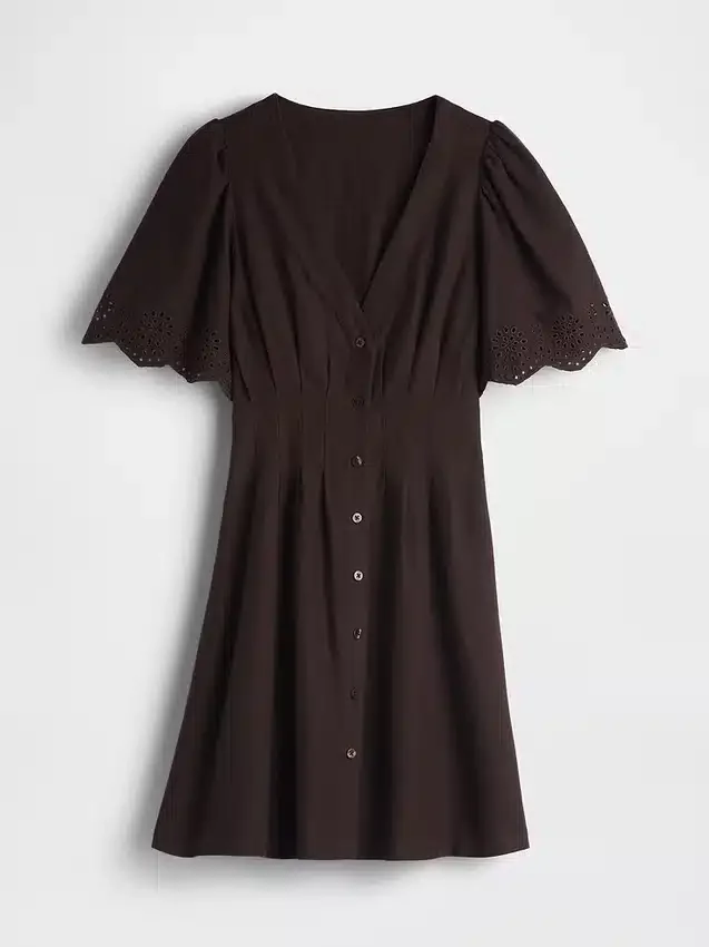 Linen-Blend Cinched Mini Shirtdress