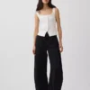 Linen-Blend Corset Vest Top