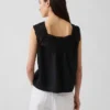 Linen-Blend Crochet Square-Neck Top