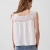 Linen-Blend Crochet Square-Neck Top