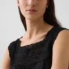 Linen-Blend Crochet Square-Neck Top