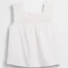 Linen-Blend Crochet Square-Neck Top