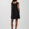 Linen-Blend Crochet Yoke Mini Dress