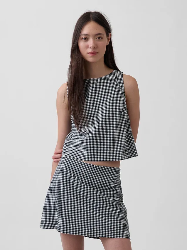 Linen-Blend Crop Shell Tank Top
