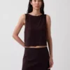 Linen-Blend Crop Shell Tank Top
