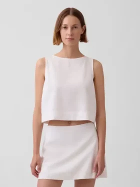 Linen-Blend Crop Shell Tank Top