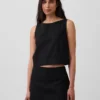 Linen-Blend Crop Shell Tank Top