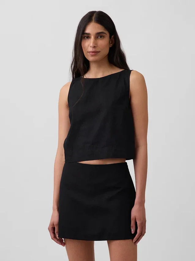 Linen-Blend Crop Shell Tank Top