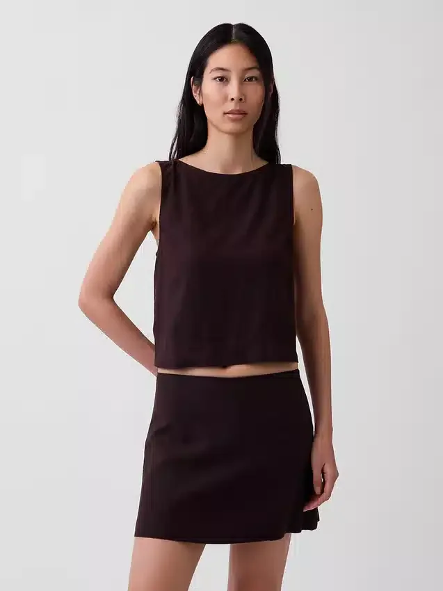 Linen-Blend Crop Shell Tank Top