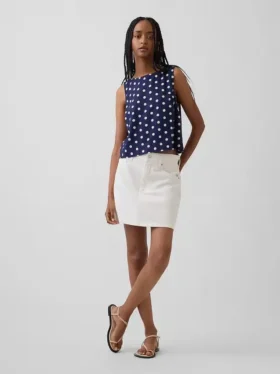 Linen-Blend Crop Shell Tank Top