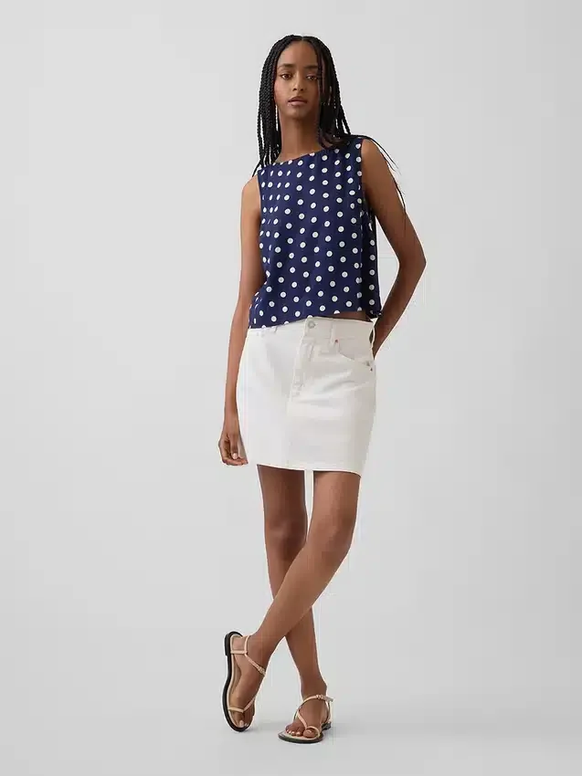 Linen-Blend Crop Shell Tank Top