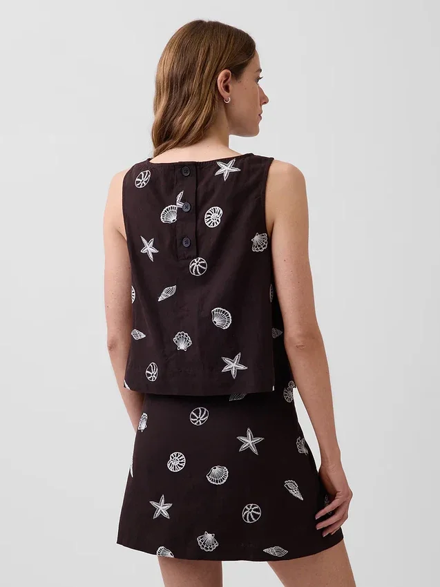 Linen-Blend Crop Shell Tank Top
