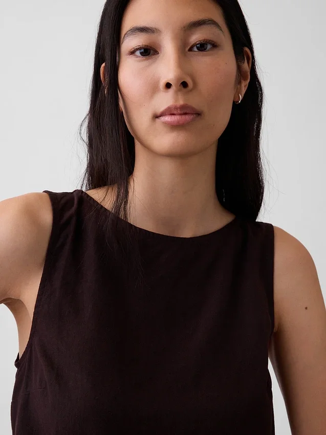 Linen-Blend Crop Shell Tank Top