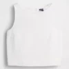 Linen-Blend Crop Shell Tank Top