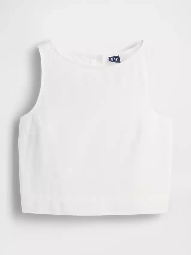 Linen-Blend Crop Shell Tank Top