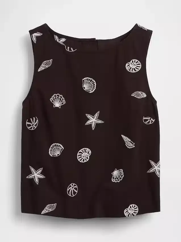 Linen-Blend Crop Shell Tank Top