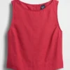 Linen-Blend Crop Shell Tank Top