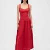 Linen-Blend Drop-Waist Corset Maxi Dress