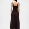 Linen-Blend Drop-Waist Corset Maxi Dress
