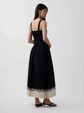 Linen-Blend Drop-Waist Corset Maxi Dress